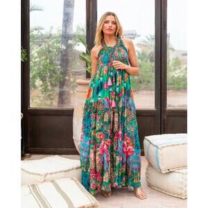 Gold & Silver Flowey Tropical Maxi Dress
